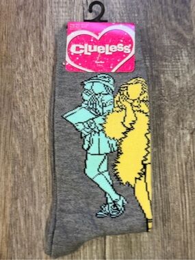 Clueless Character Graphic Gray Socks with Yellow & Teal